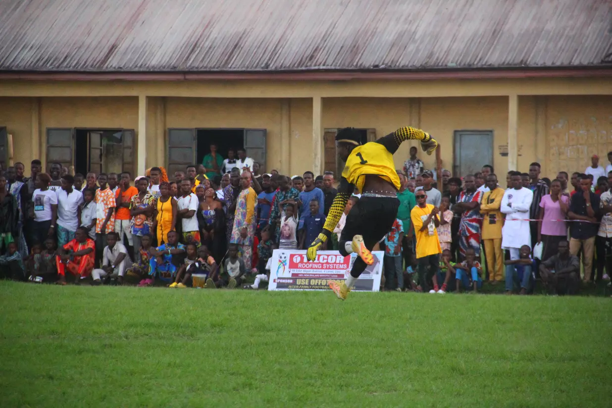 The follow-through of the goal keeper is world class