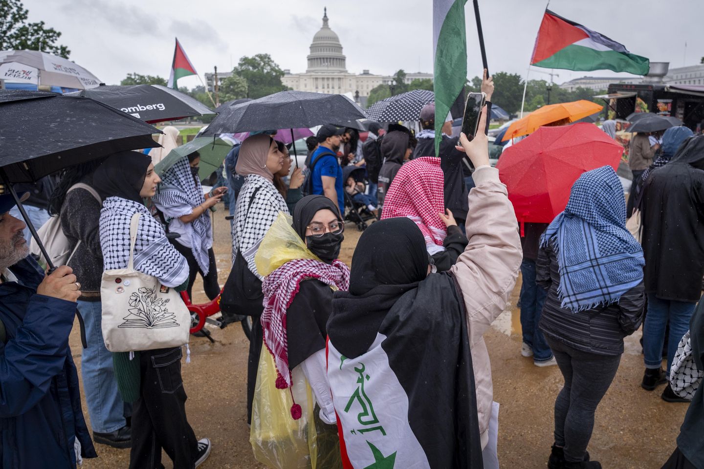 Hundreds of pro-Palestinian protesters rally in the rain in D.C.