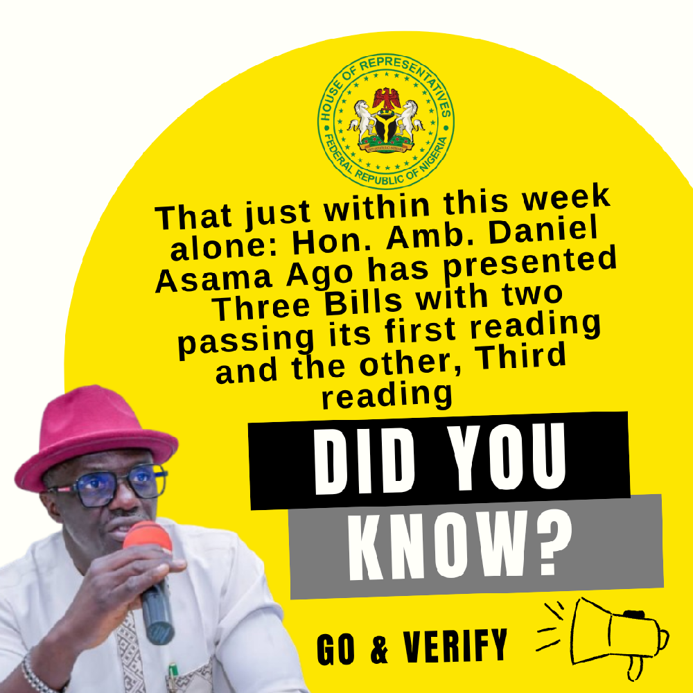 Within one year,three weeks Hon. Amb. has set a record of 15 bills represented to Nigeria National Assembly as a Rep. Member. 