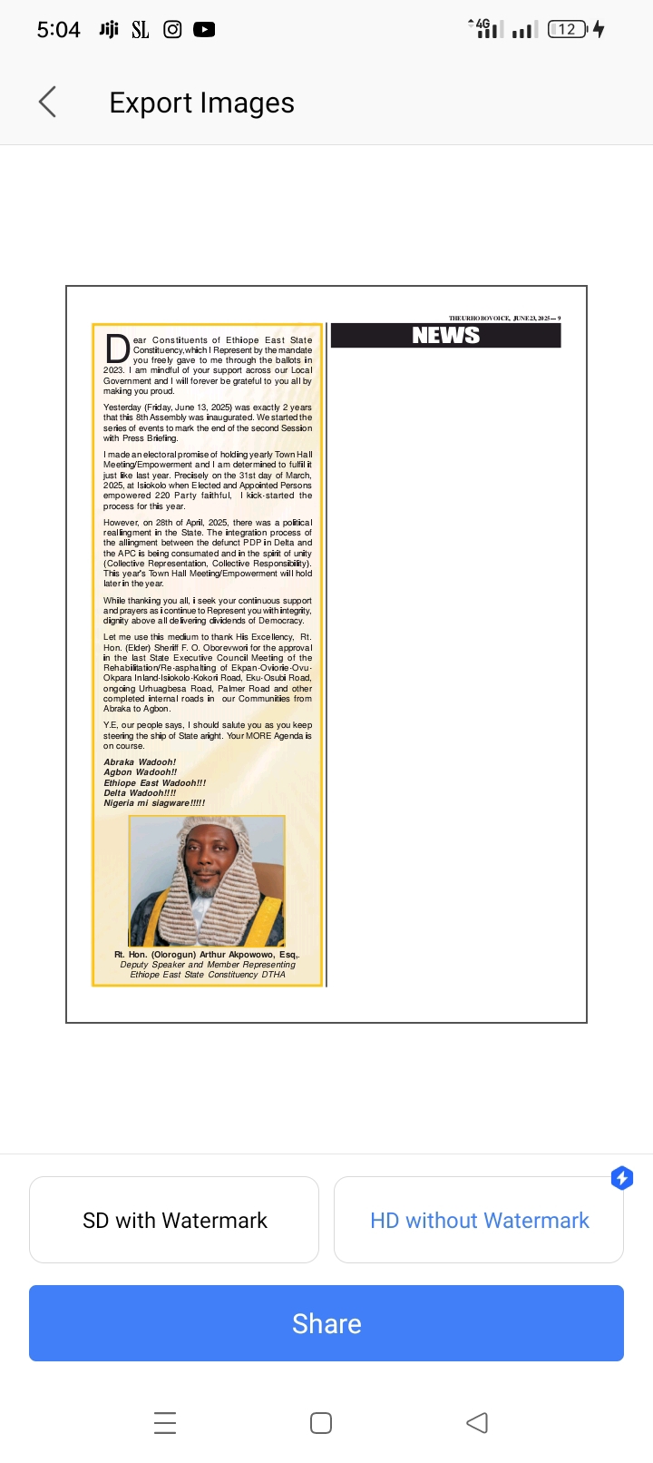 TWO IMPACTFUL YEARS OF LEADERSHIP AS MEMBER REPRESENTING ETHIOPE EAST STATE CONSTITUENCY AT THE DELTA 8TH ASSEMBLY.
