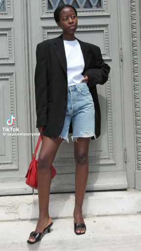 Black blazer and denim shortoutfits ideas 

Cc: