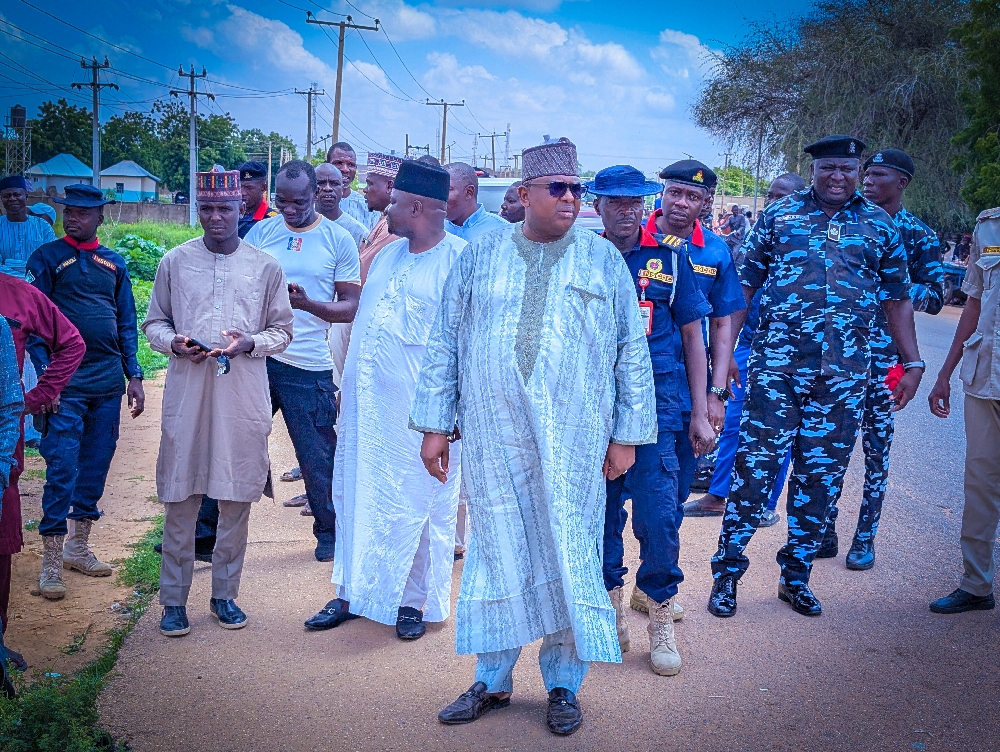 Hon. Salisu Muktari leads security forces to stop illegal land acquisition in Potiskum Local Government Area's graveyard wall