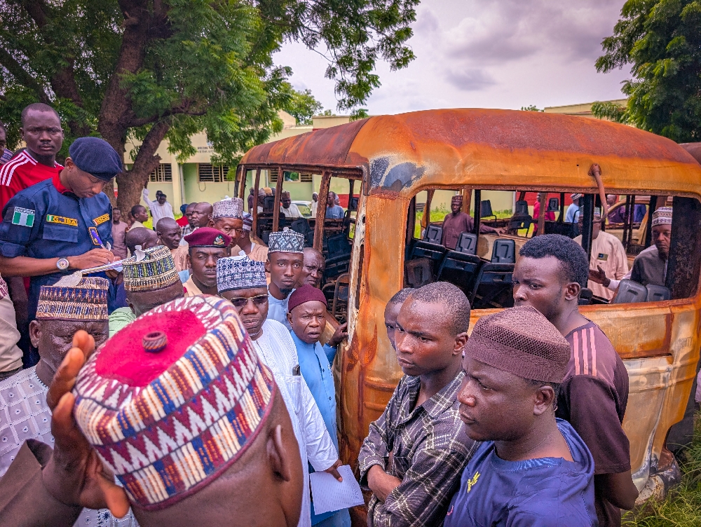 Hon. Salisu Muktari auctions off Potiskum LGA's vehicles that were burnt during the August 1, 2024, protests at Potiskum LGA's Secretariat