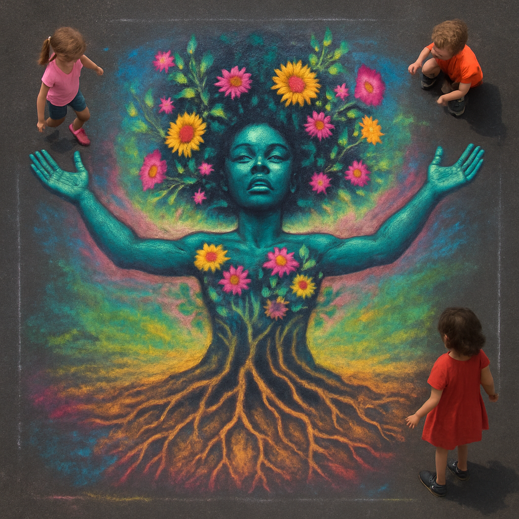 The street is her canvas, a temporary heaven.
