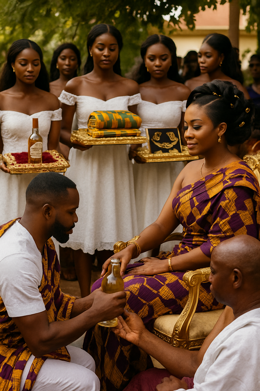 He knelt before her father