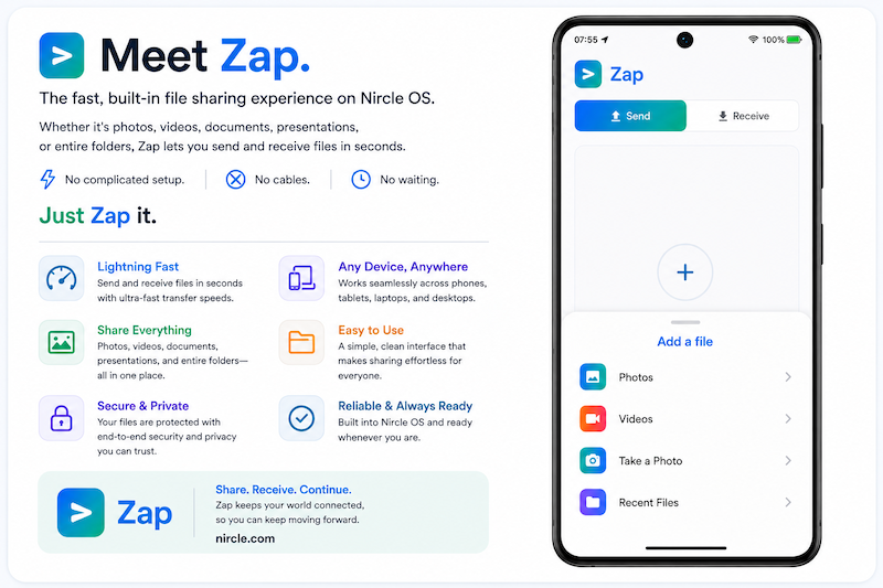 Meet Zap, The Nircle File Sharing Experience.