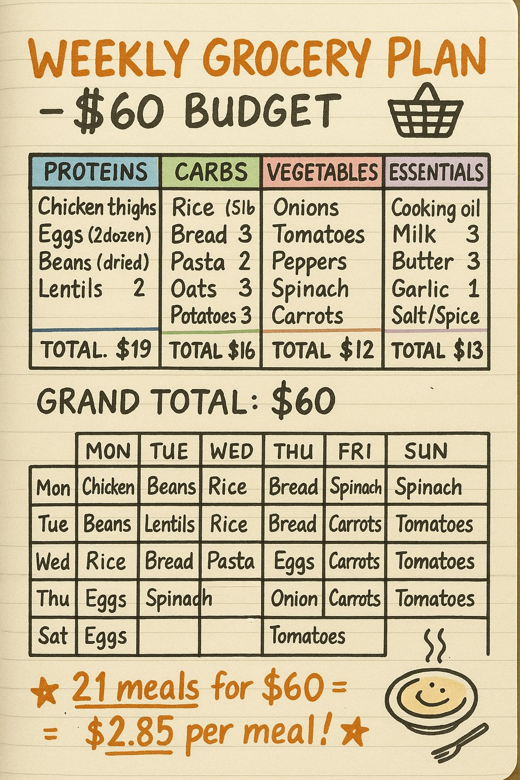 Weekly Grocery Plan on a $60 Budget