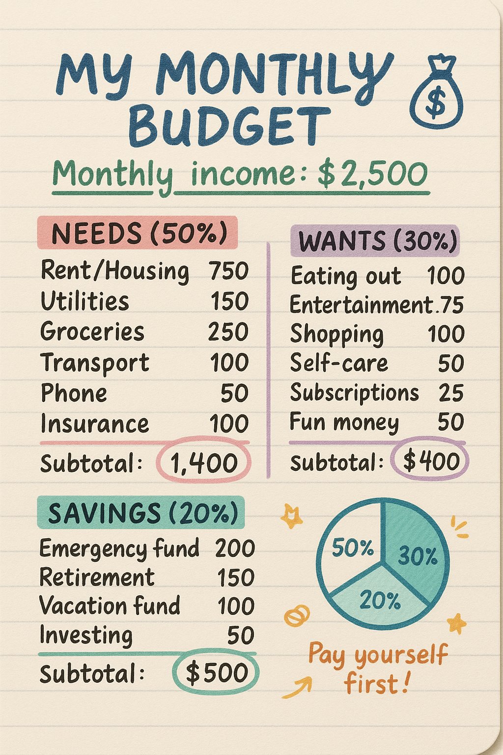 My Monthly Budget on $2,500 Income
