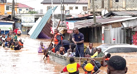 Ghana's Interior Minister tells Parliament: 12 dead, 7 missing, 38,800 affected.