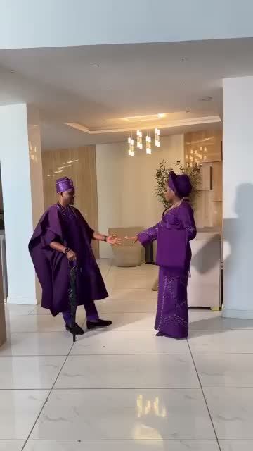 Purple Color Asooke Attire For Yoruba Couples